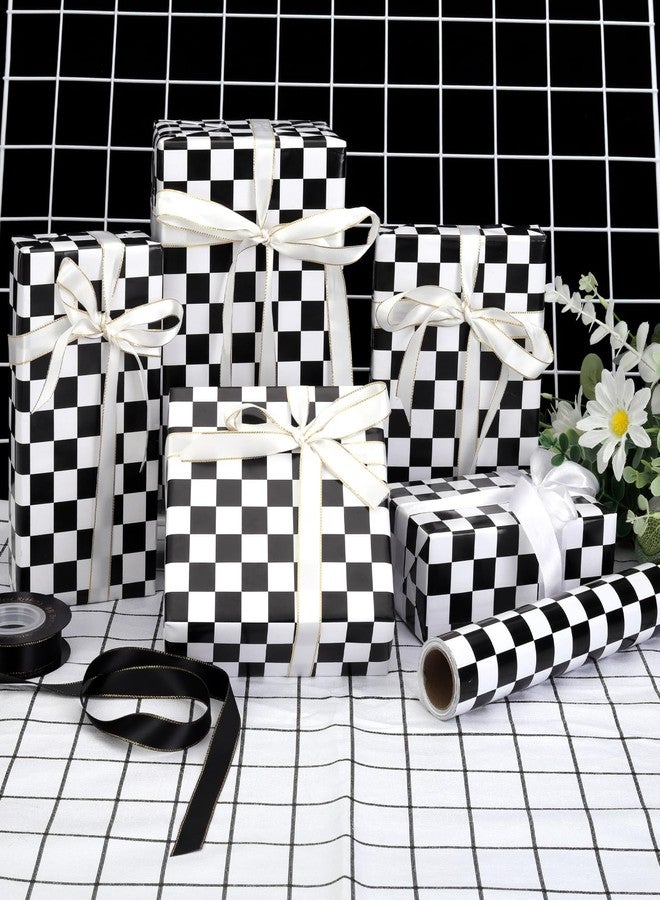 Welpurch 1 Roll Christmas Checkered Wrapping Paper - Mini Roll - 17in x 32.8Ft Black Checkered Pattern Gift Wrap Paper for Race Car Birthday Party Wrapping Supplies - Image 5